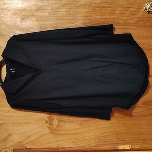 Ravel Mixed Media Split Neck Blouse Black Jersey Knit Back/Sleeve Cotton Blend M